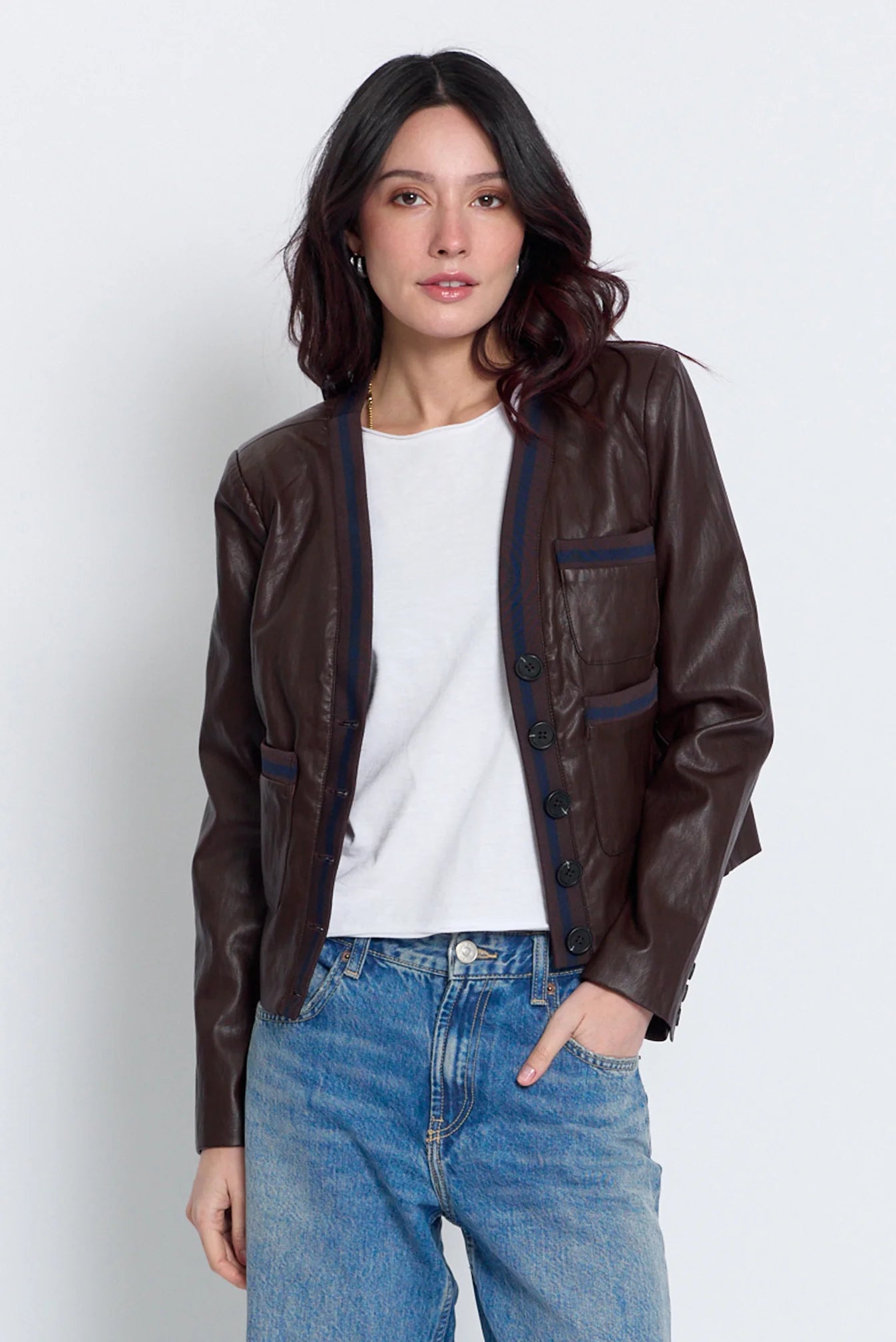 Hazel Ribbed Trim Vegan Jacket