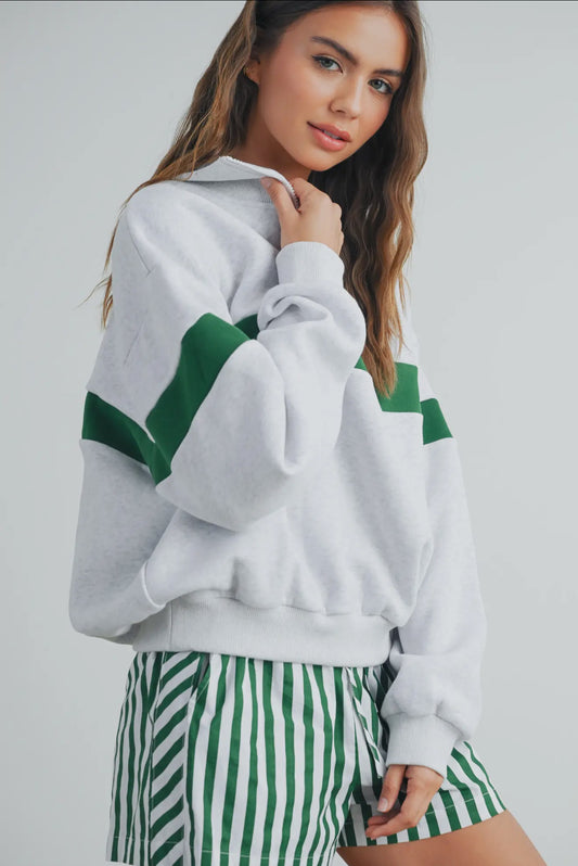 Two-Toned Half Zip Collar Sweatshirt
