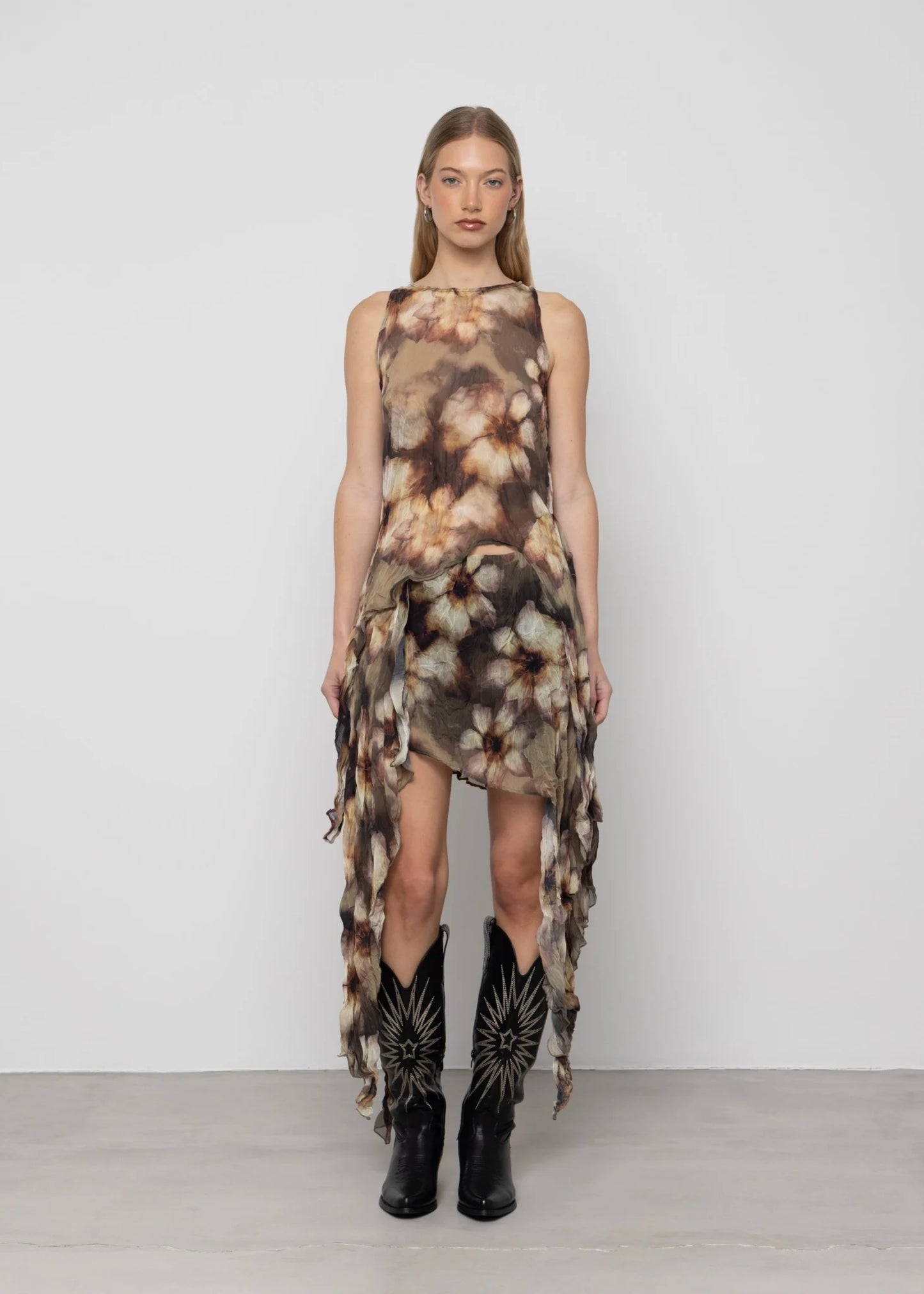 Petal Moon Asymmetric Chiffon Top