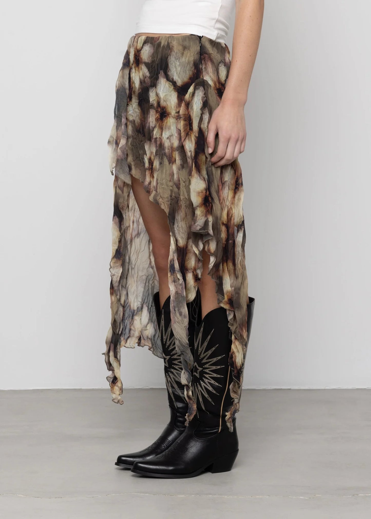 Petal Moon Printed Asymmetric Skirt