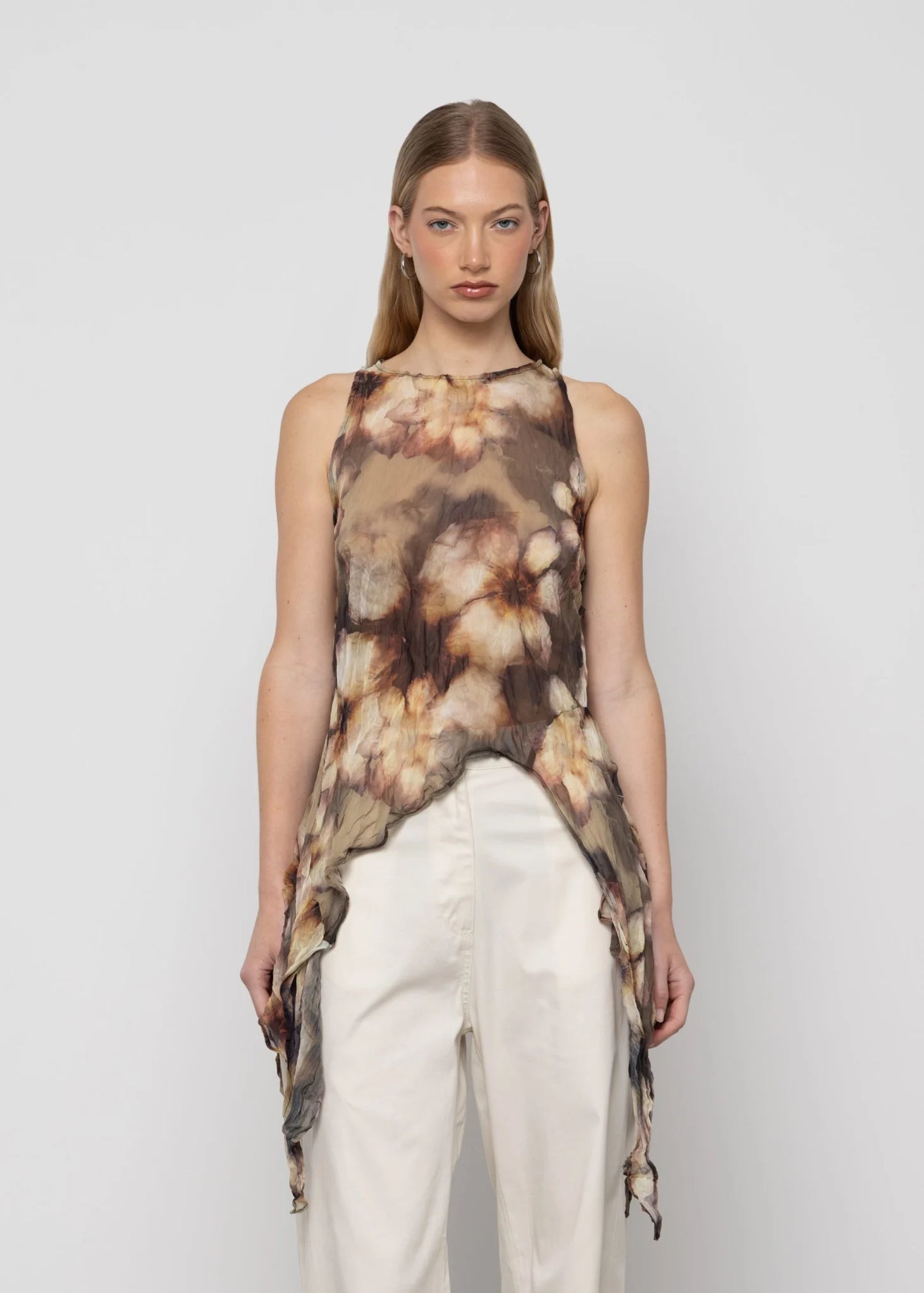 Petal Moon Asymmetric Chiffon Top