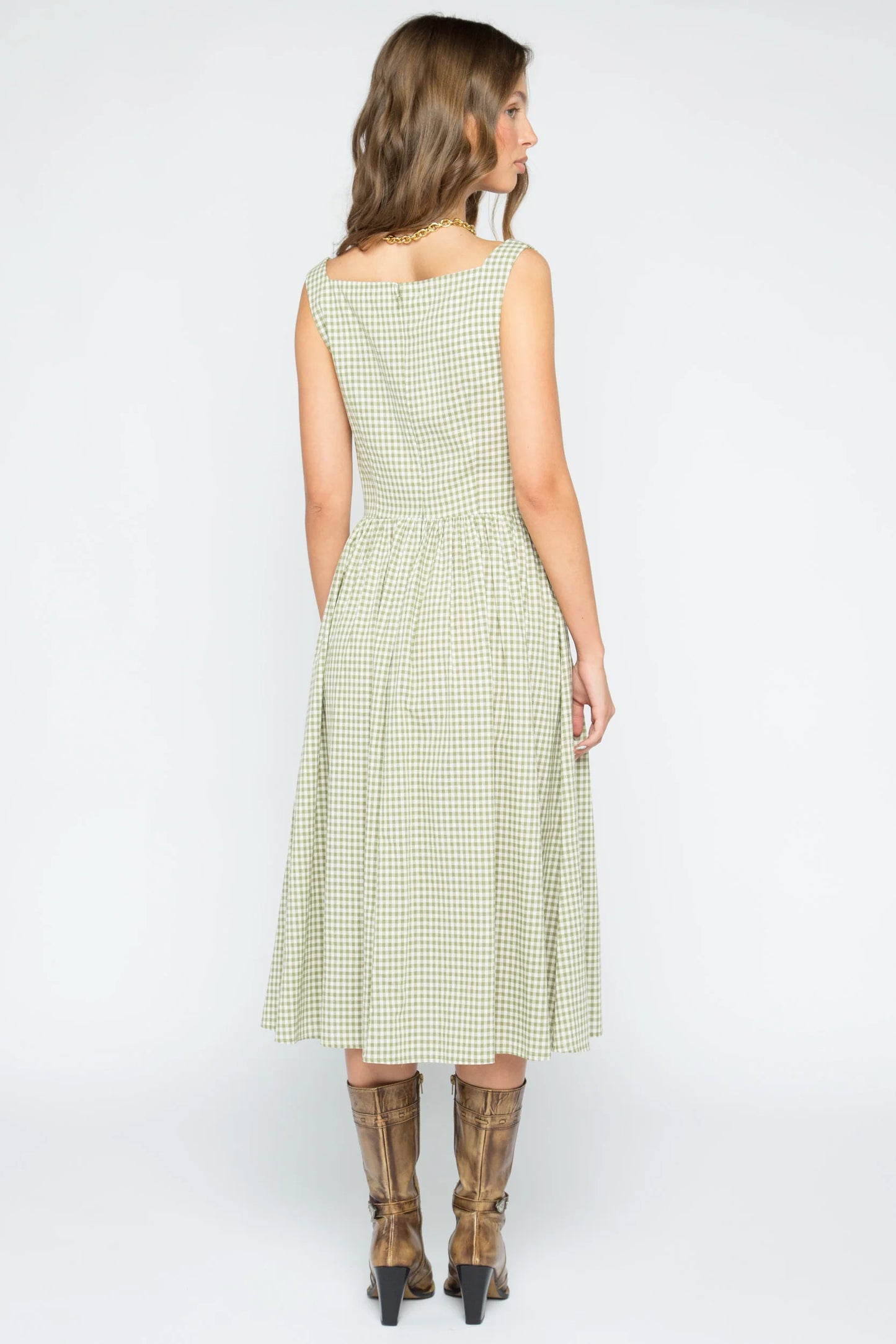 Creme Check Cowl Neck Dress