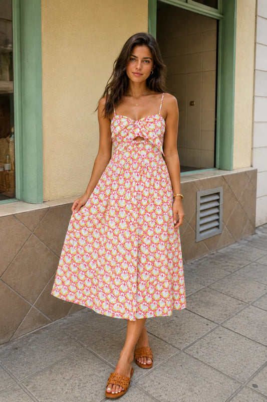 Mythic Petals Bow Tie Midi Dress