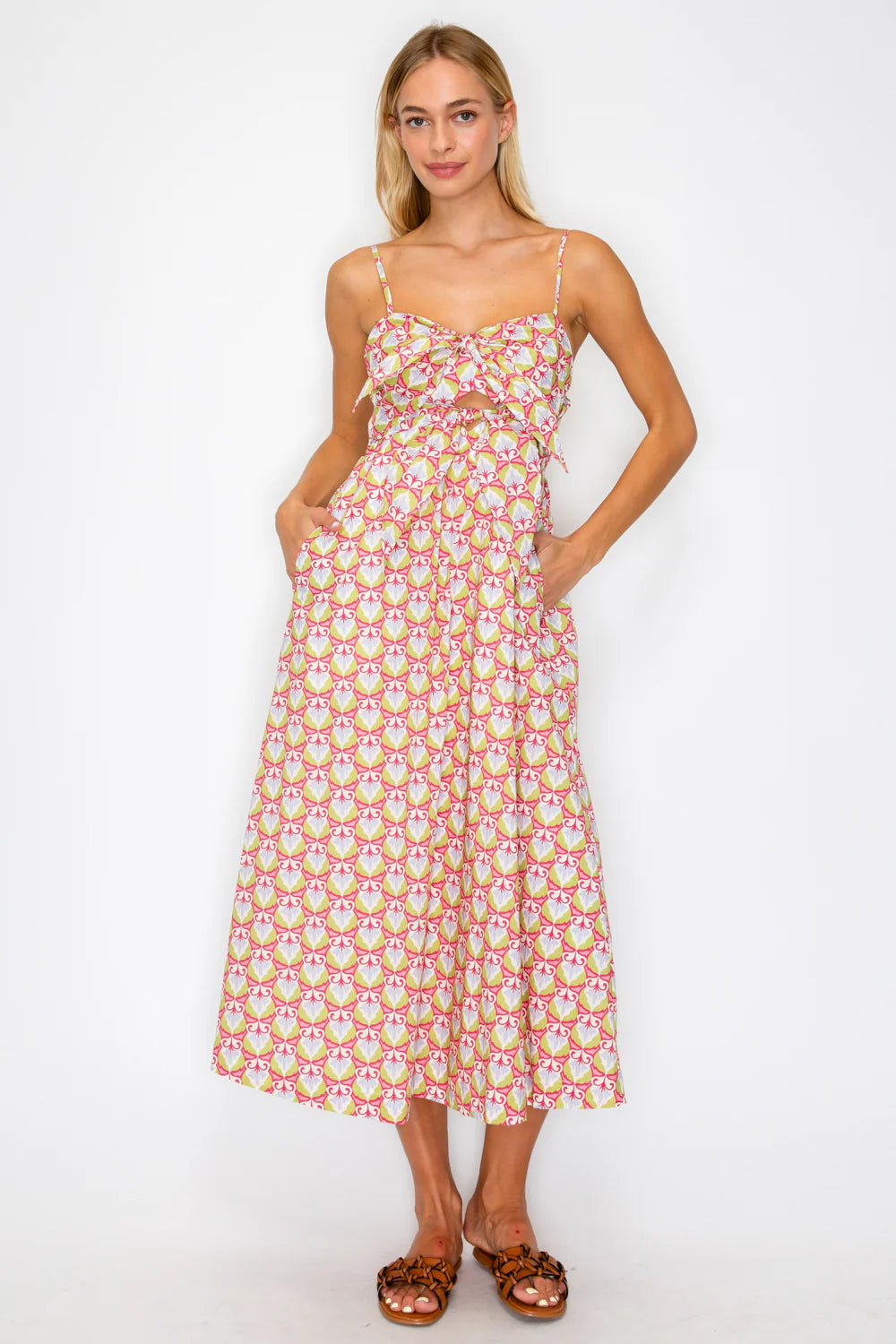 Mythic Petals Bow Tie Midi Dress
