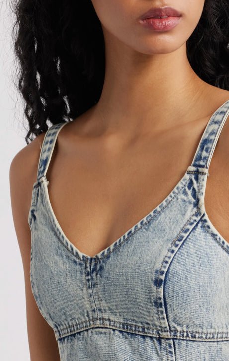 Mixed Media Washed Denim Sleeveless Midi