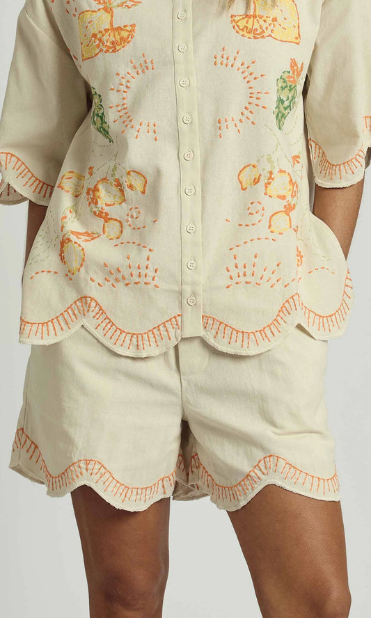 Solstitchery Embroidered Scallop Shorts