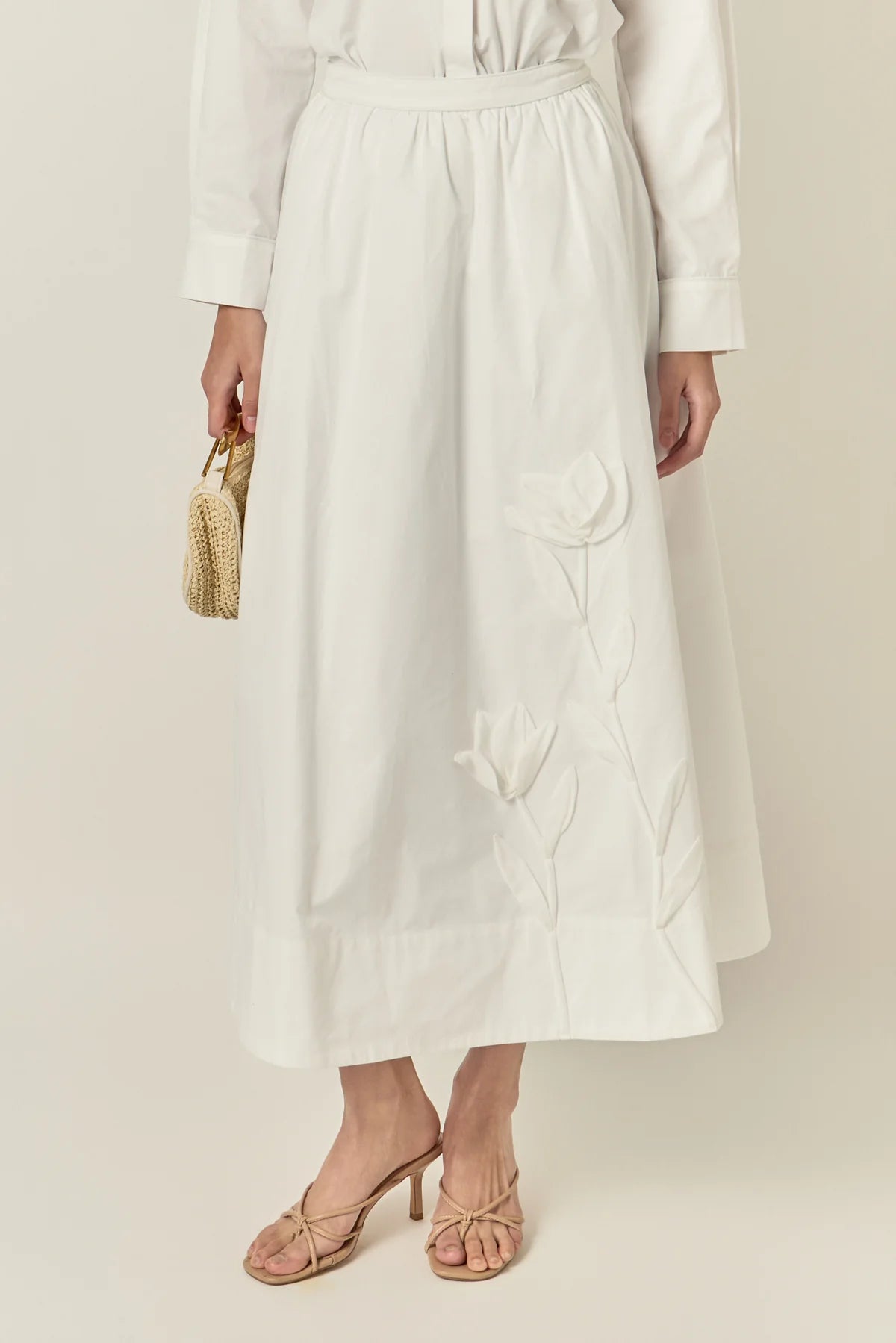 Floral Applique Midi Skirt