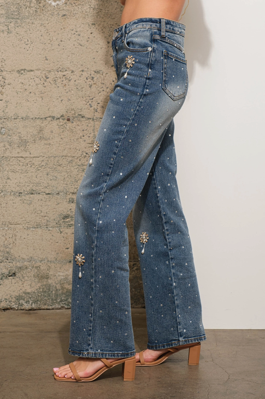 Rhinestone Flora Jeans