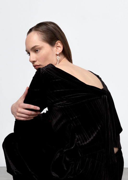 Open-Back Bow Velvet Top