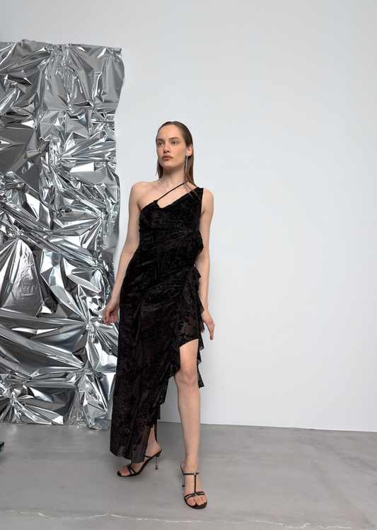 Burnout Velvet Asymmetric Dress