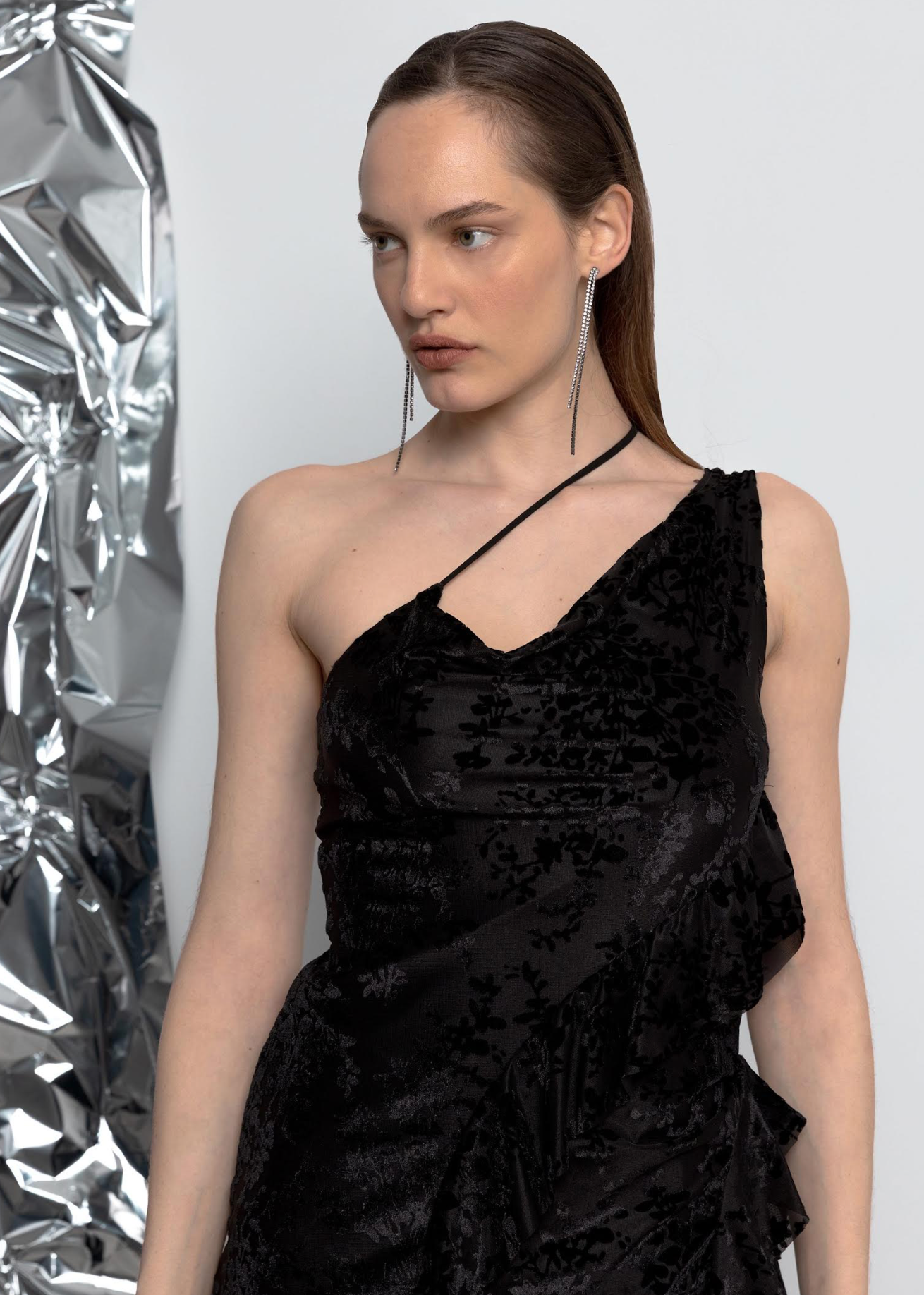 Burnout Velvet Asymmetric Dress