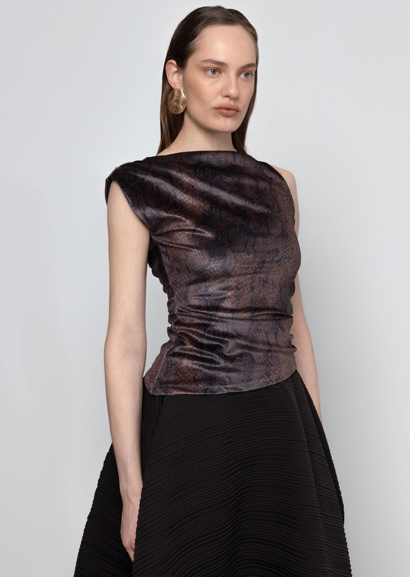 Snake Velvet Gathered Top