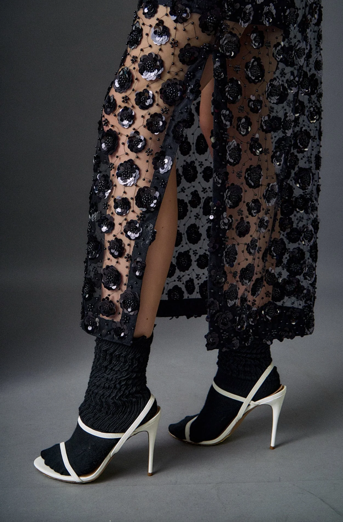 Flower Sequin Sheer Midi Skirt