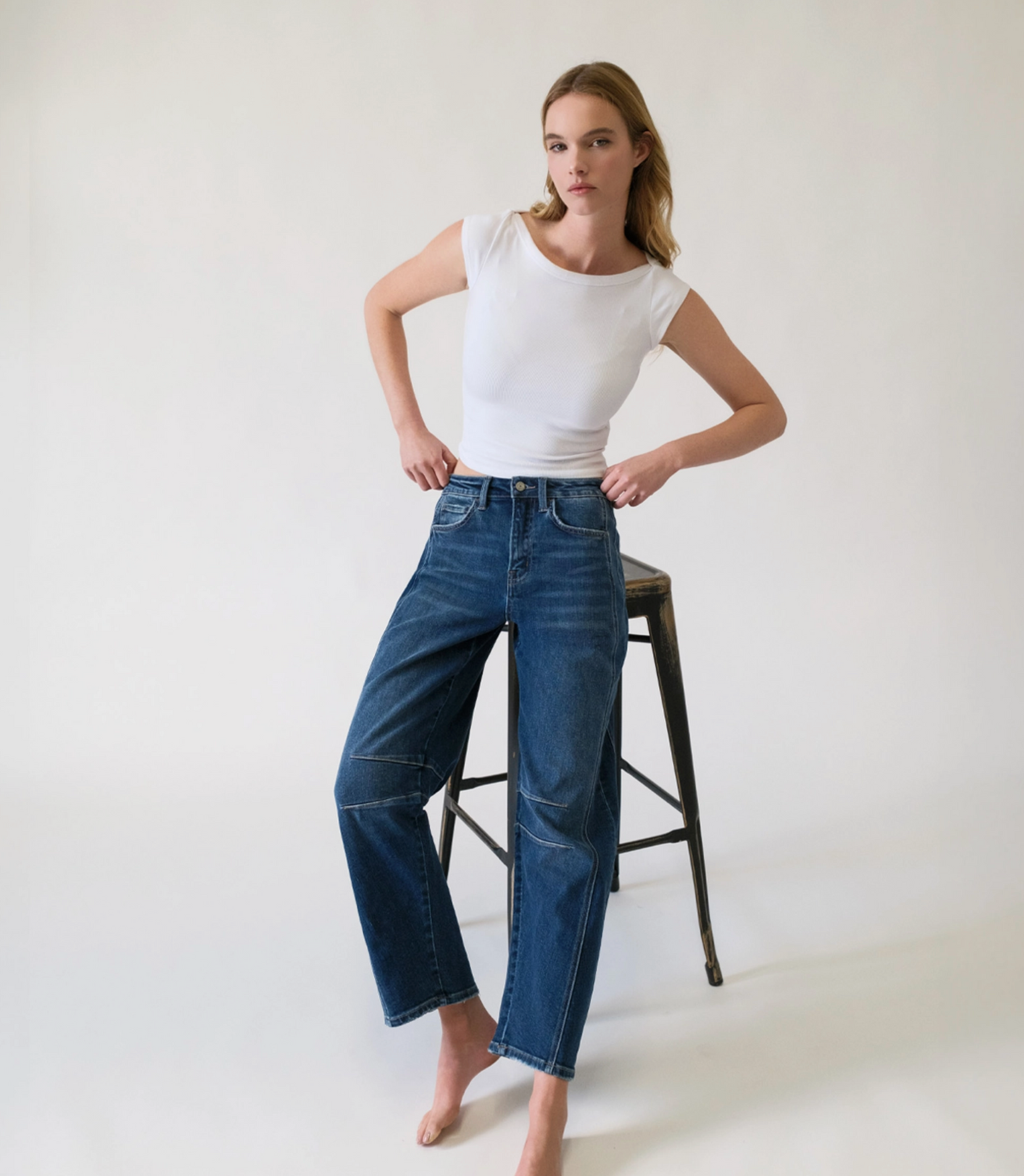 High Rise Barrel Leg Jeans