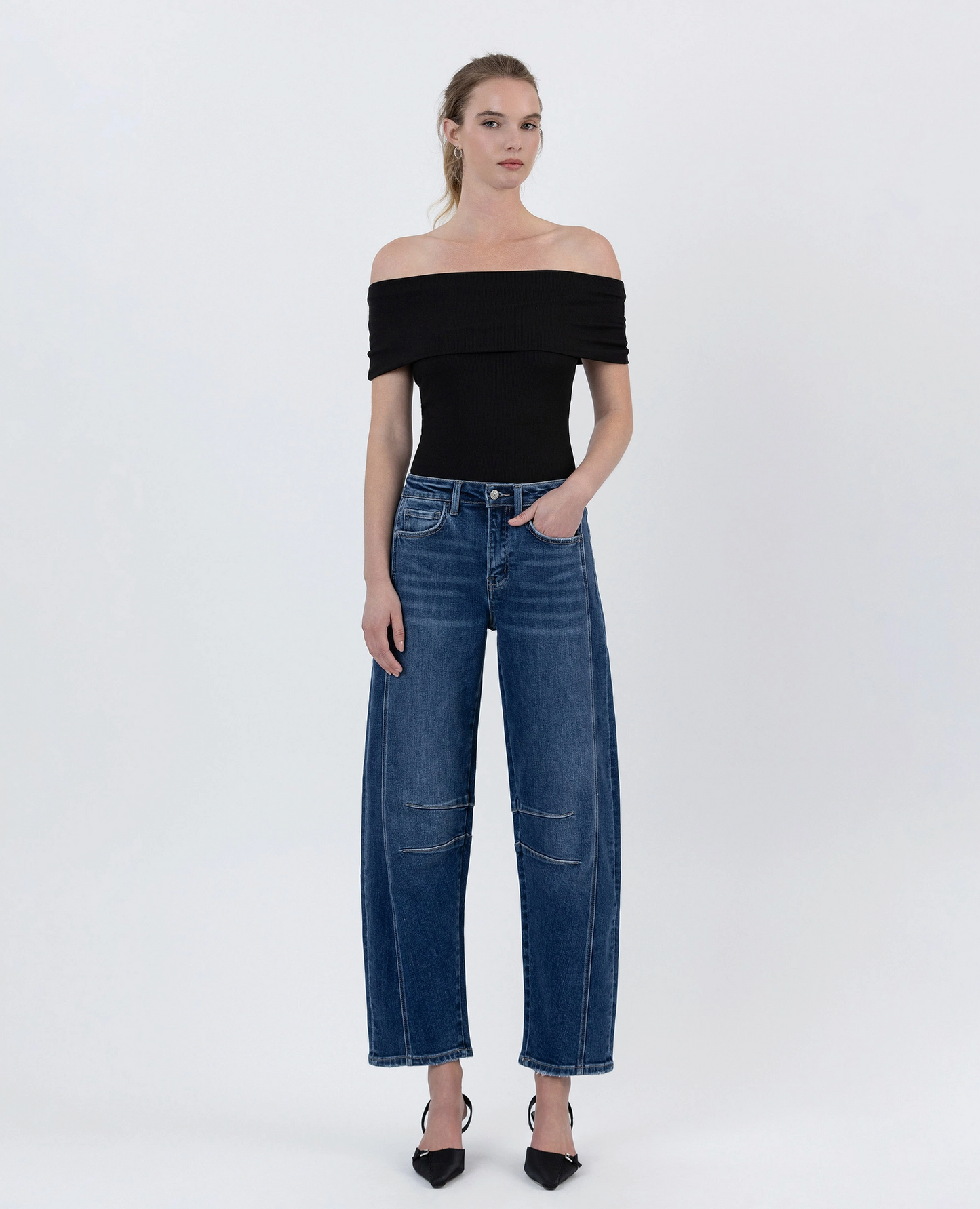 High Rise Barrel Leg Jeans