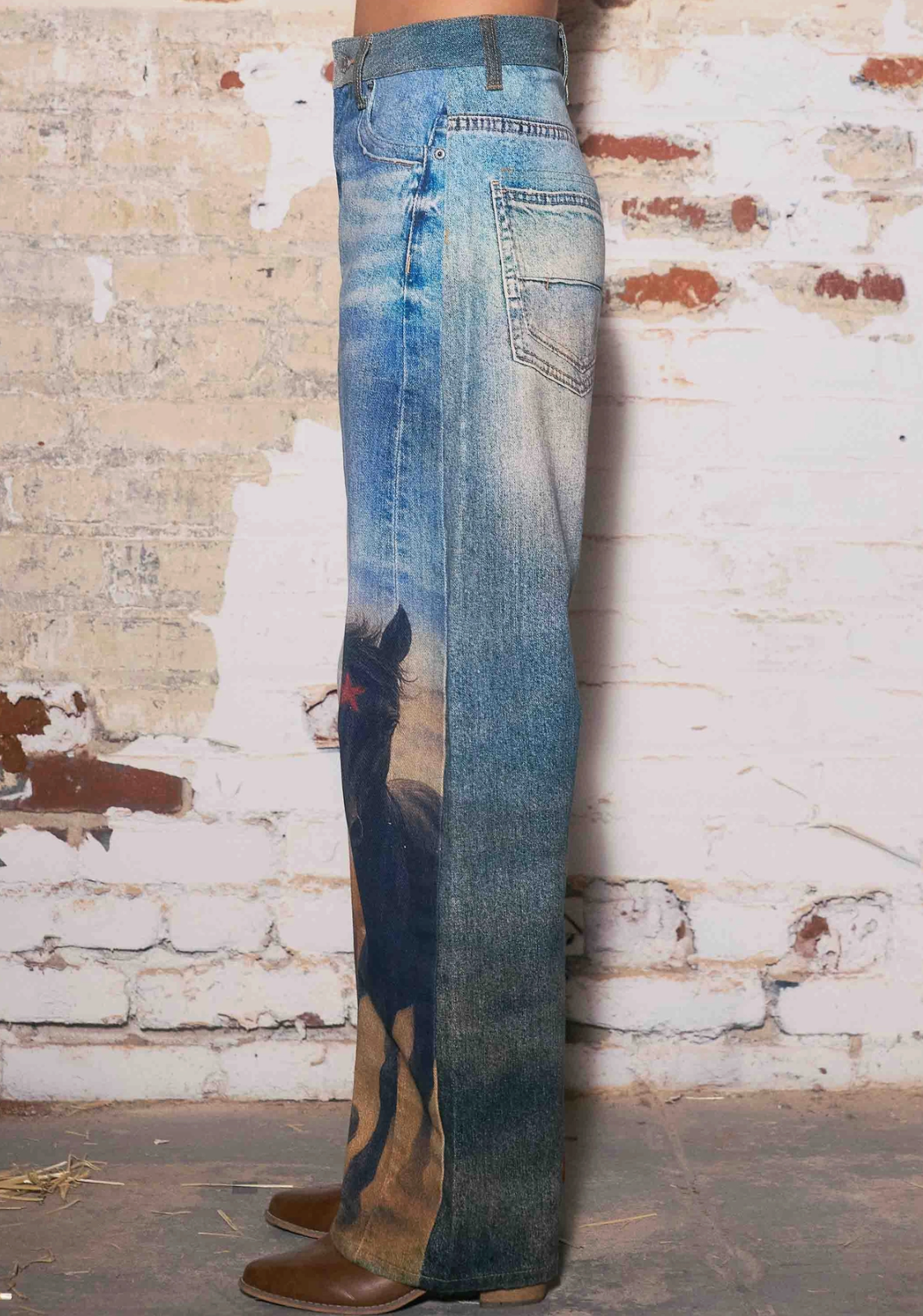 Horse Print Barrel Jeans