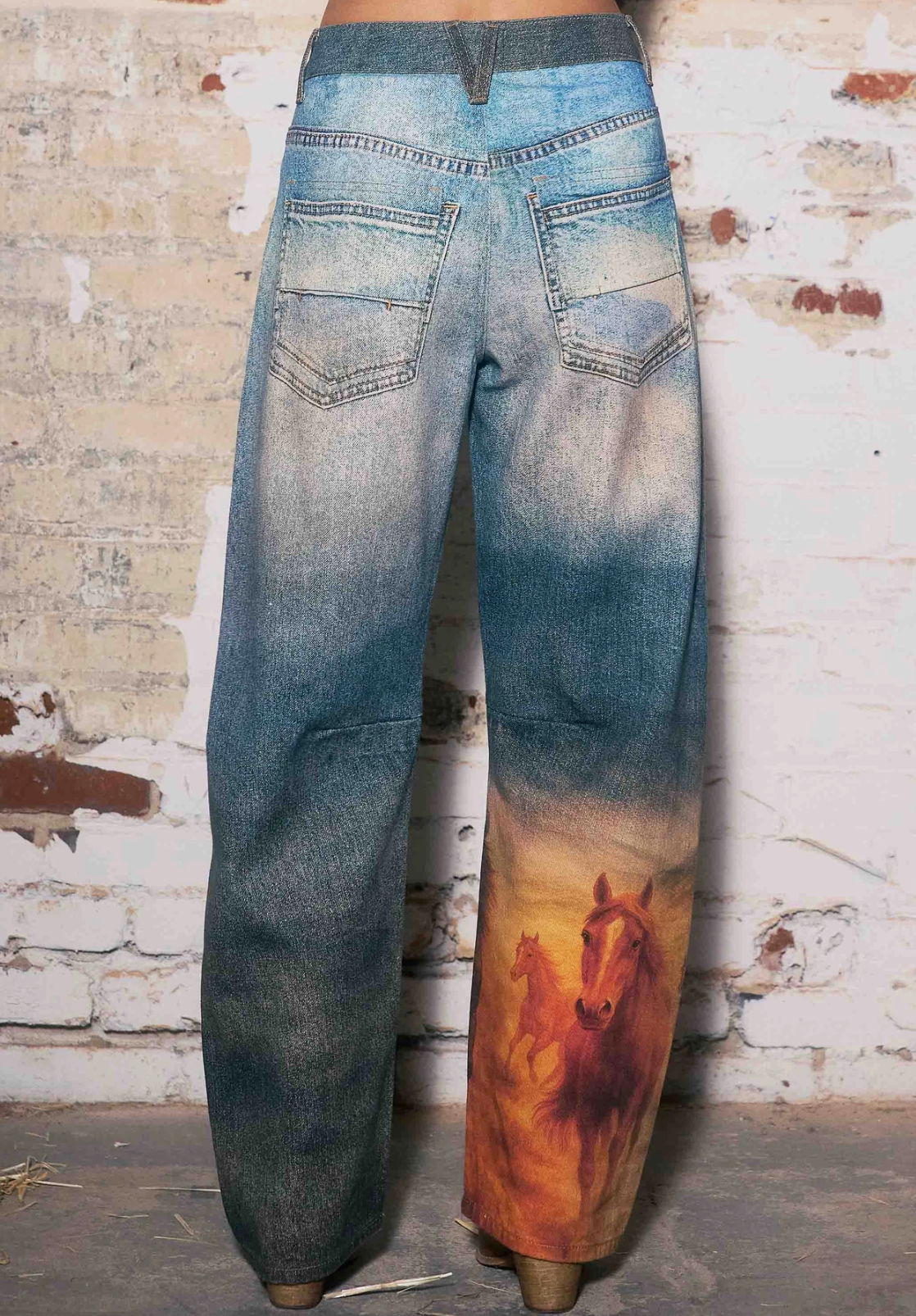 Horse Print Barrel Jeans