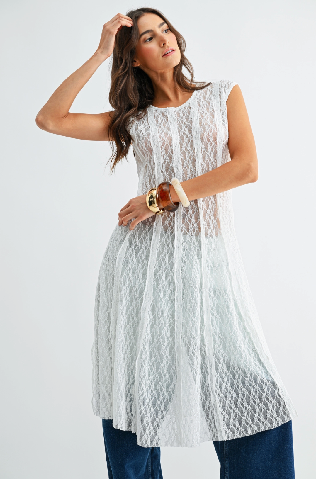 Sheer Lace Overlay Dress