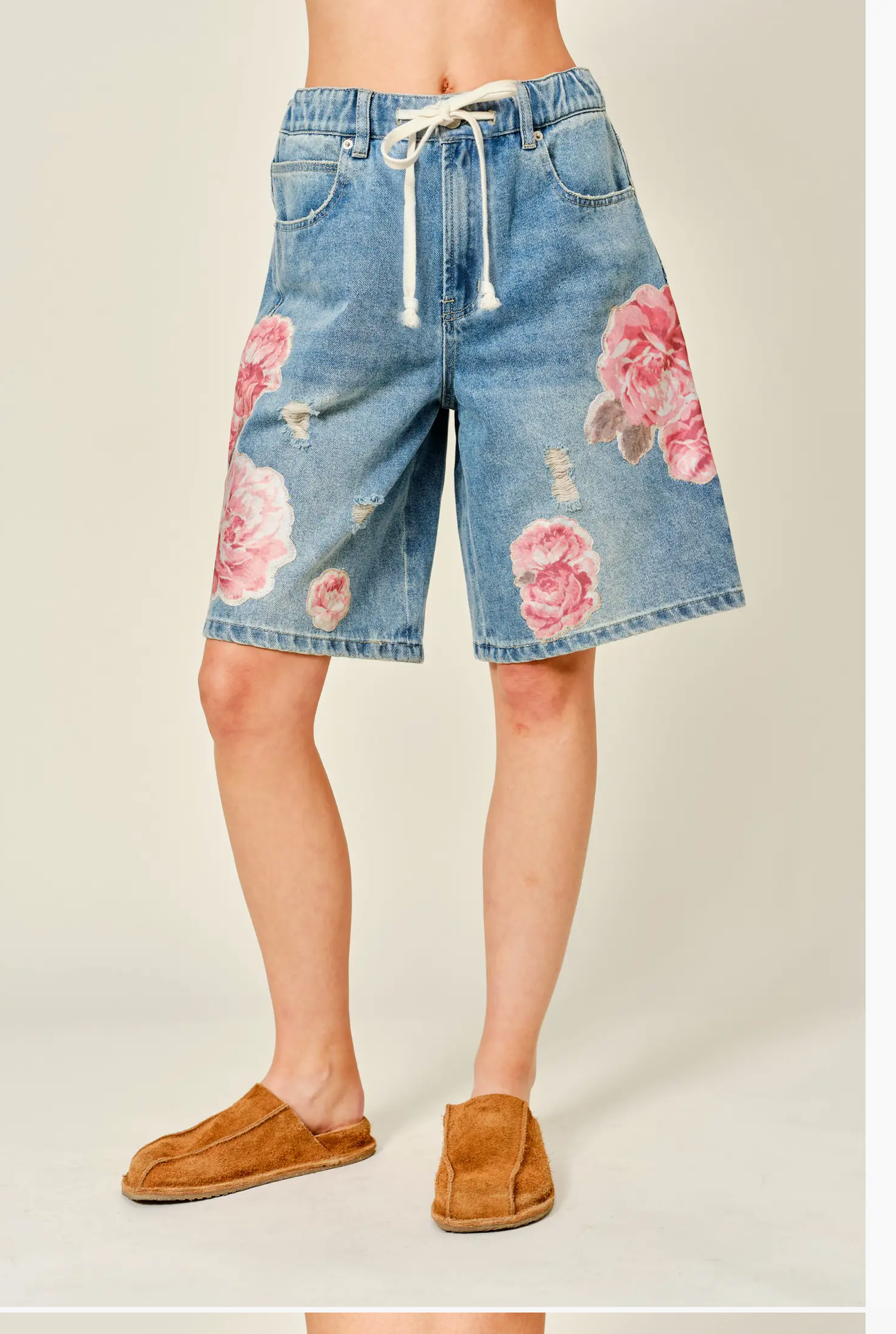 Flower Patch Bermuda Denim Shorts