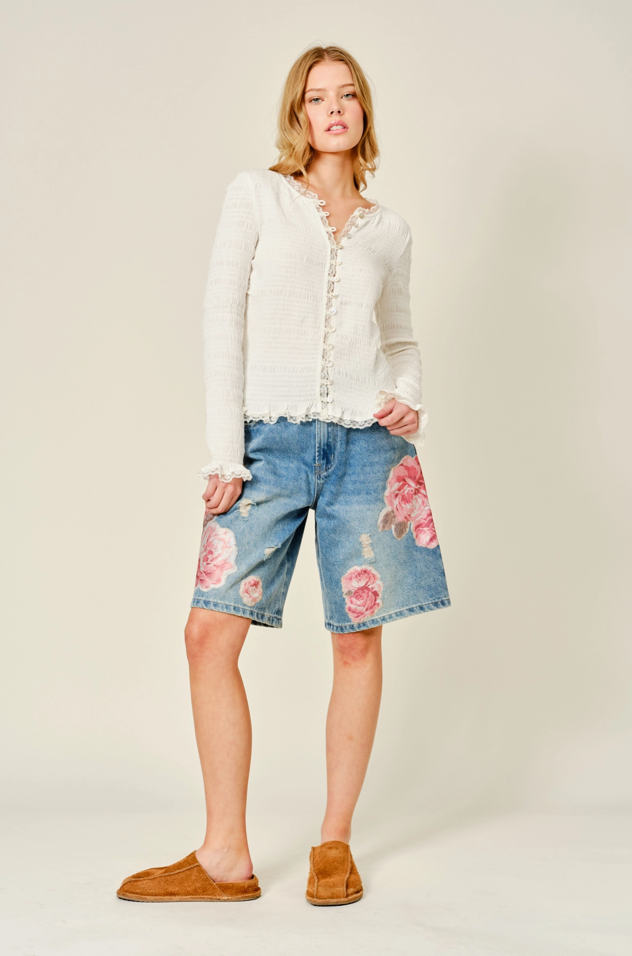 Flower Patch Bermuda Denim Shorts
