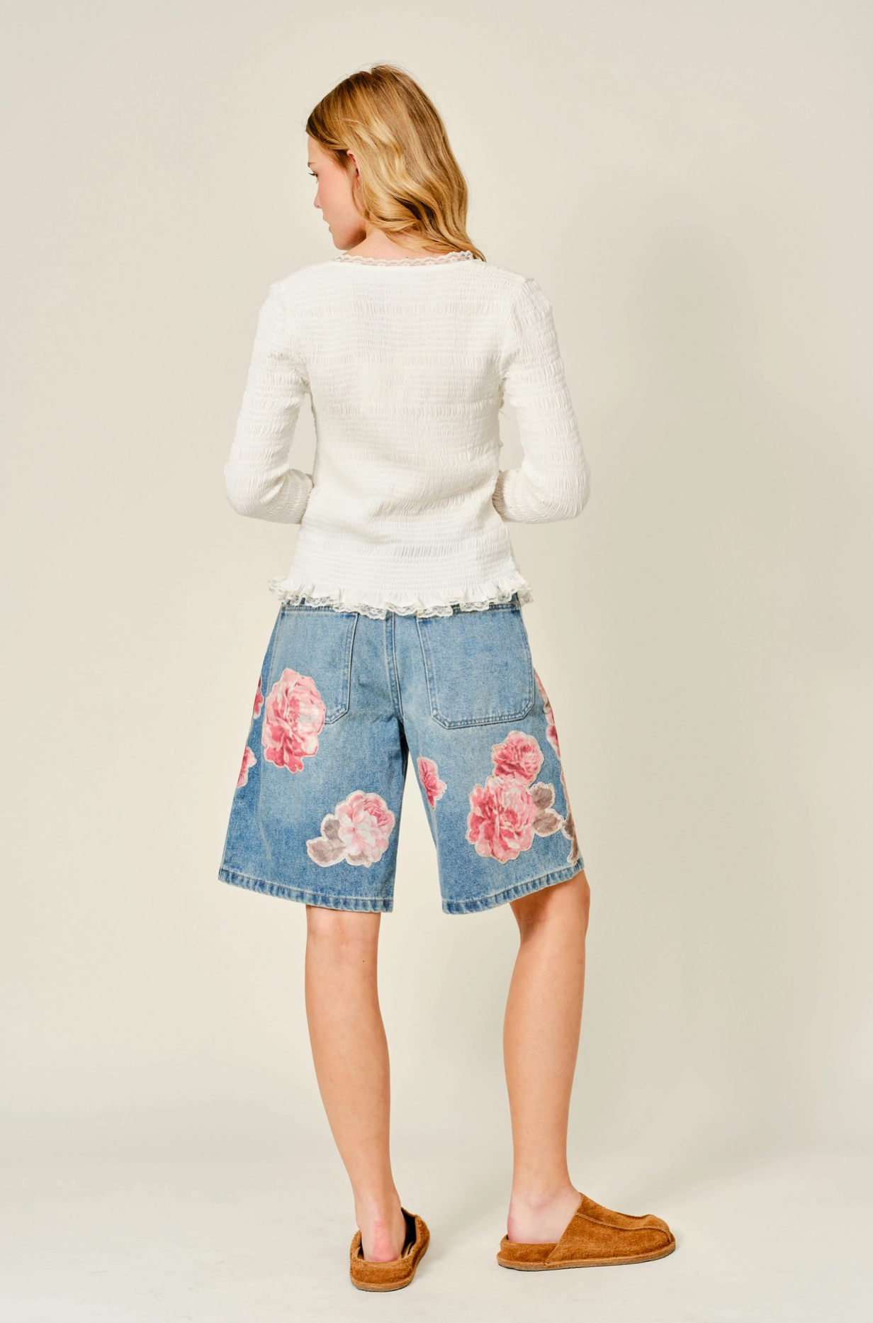 Flower Patch Bermuda Denim Shorts