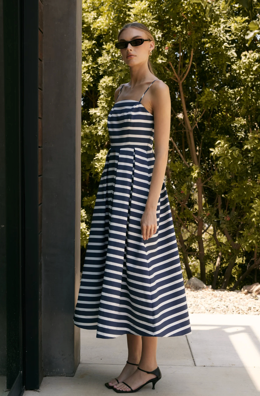 Lucy Striped Pleated Midi Dress