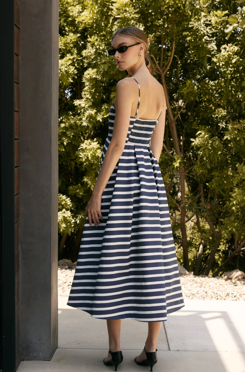 Lucy Striped Pleated Midi Dress