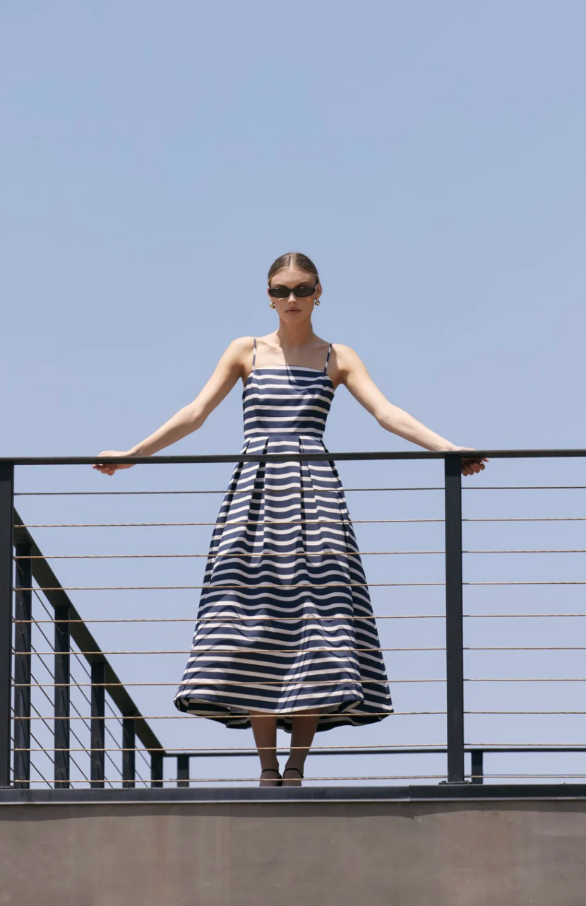 Lucy Striped Pleated Midi Dress