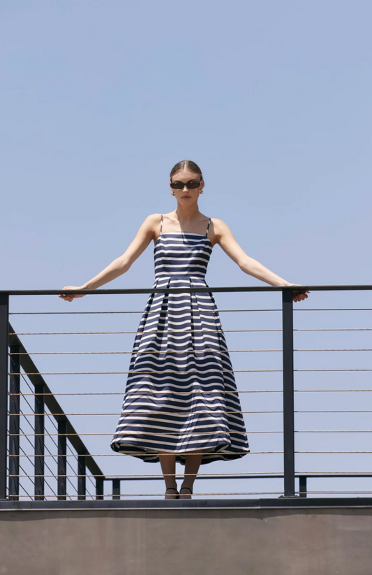 Lucy Striped Pleated Midi Dress