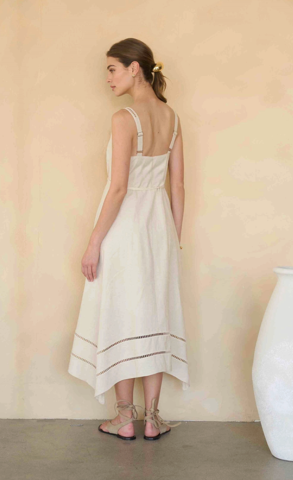 Sleeveless Asymmetric Hem Detail Belted Midi Dress