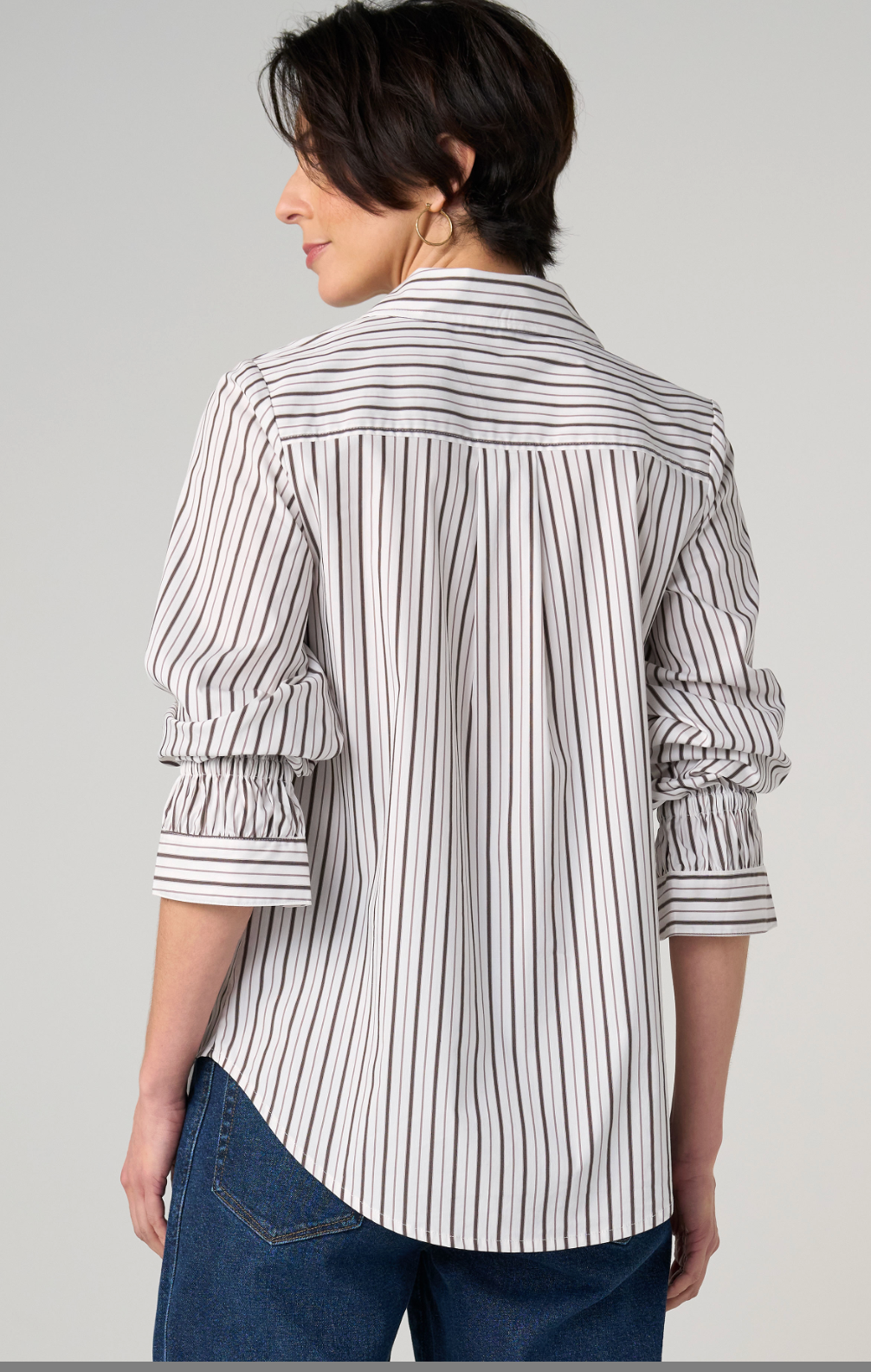 Adjustable Sleeve Button Front Woven Top