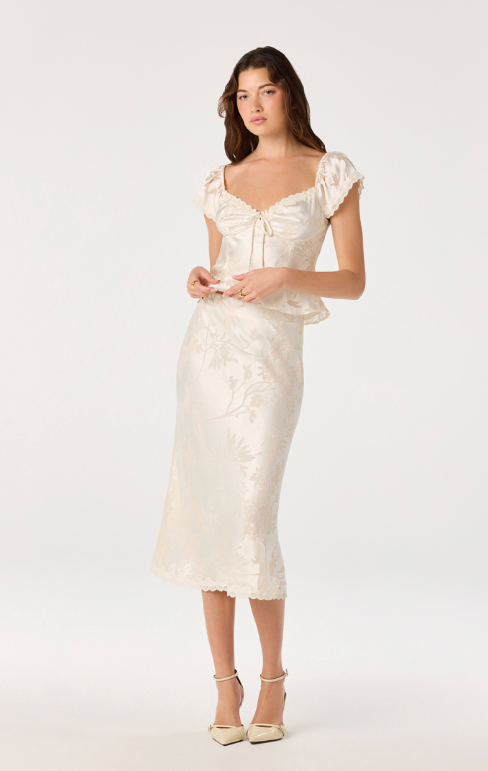 Windey Floral Burnout Satin Midi Skirt