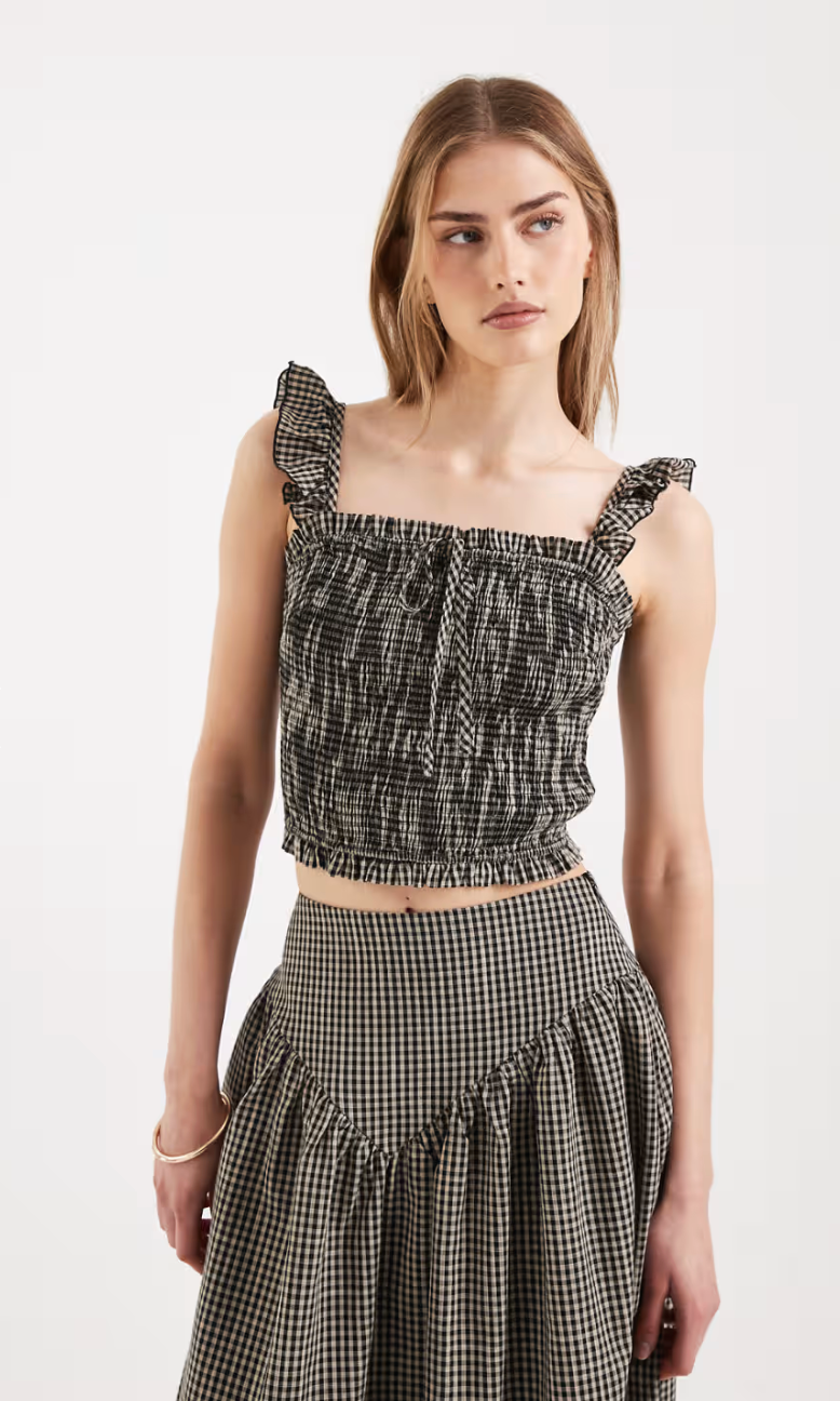 Shirred Gingham Top