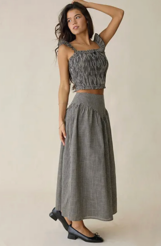 Starling Gingham Drop Waist Maxi Skirt