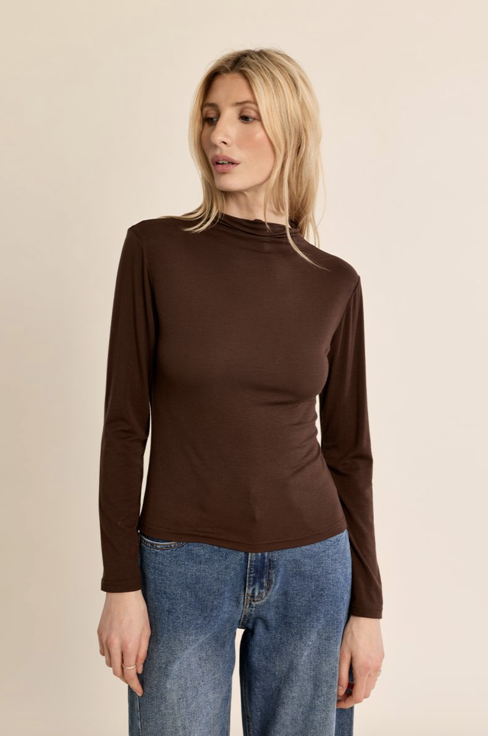 Chocolate Long Sleeve Mock Neck