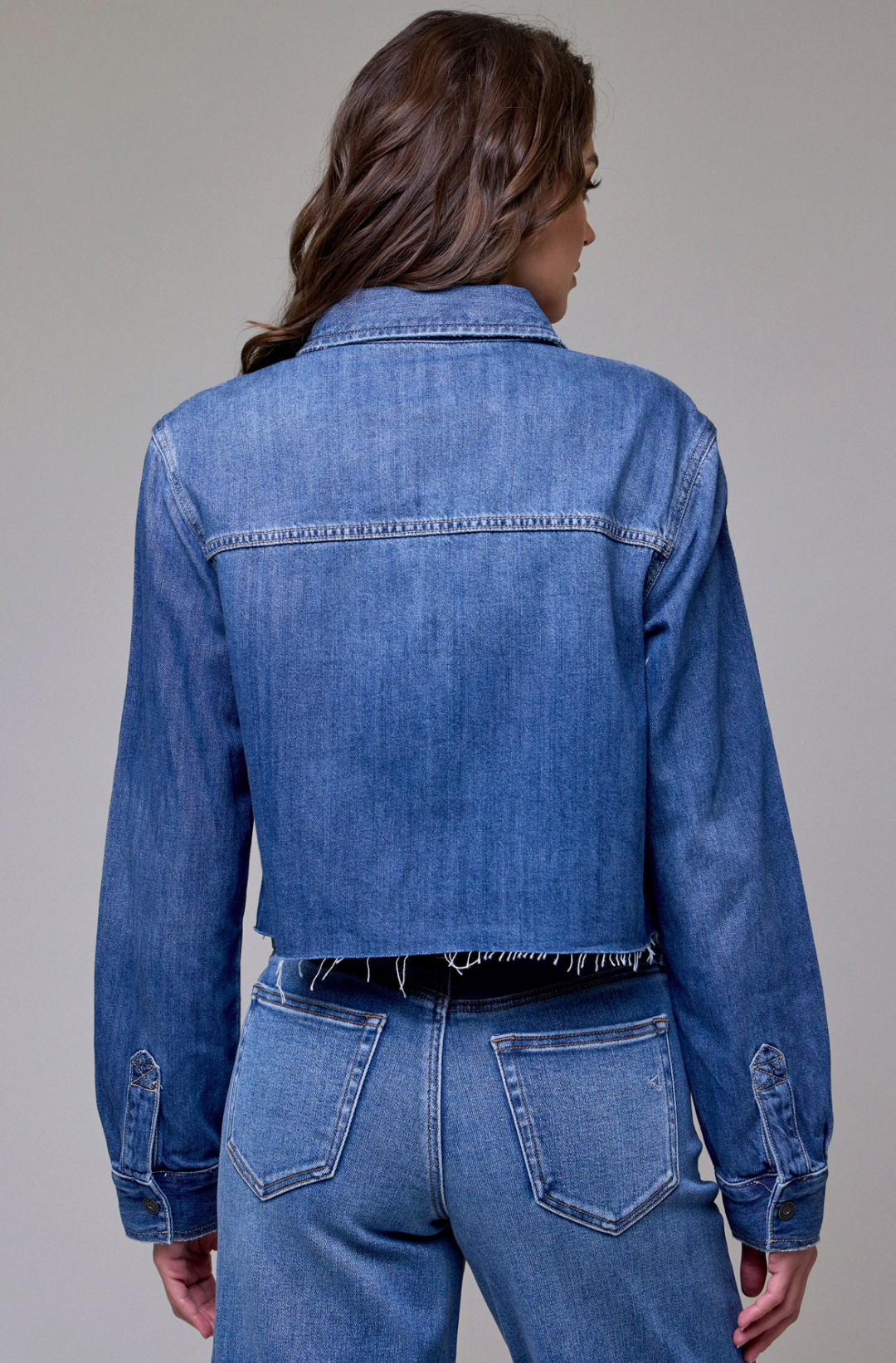Medium Wash Cropped Denim Shirt