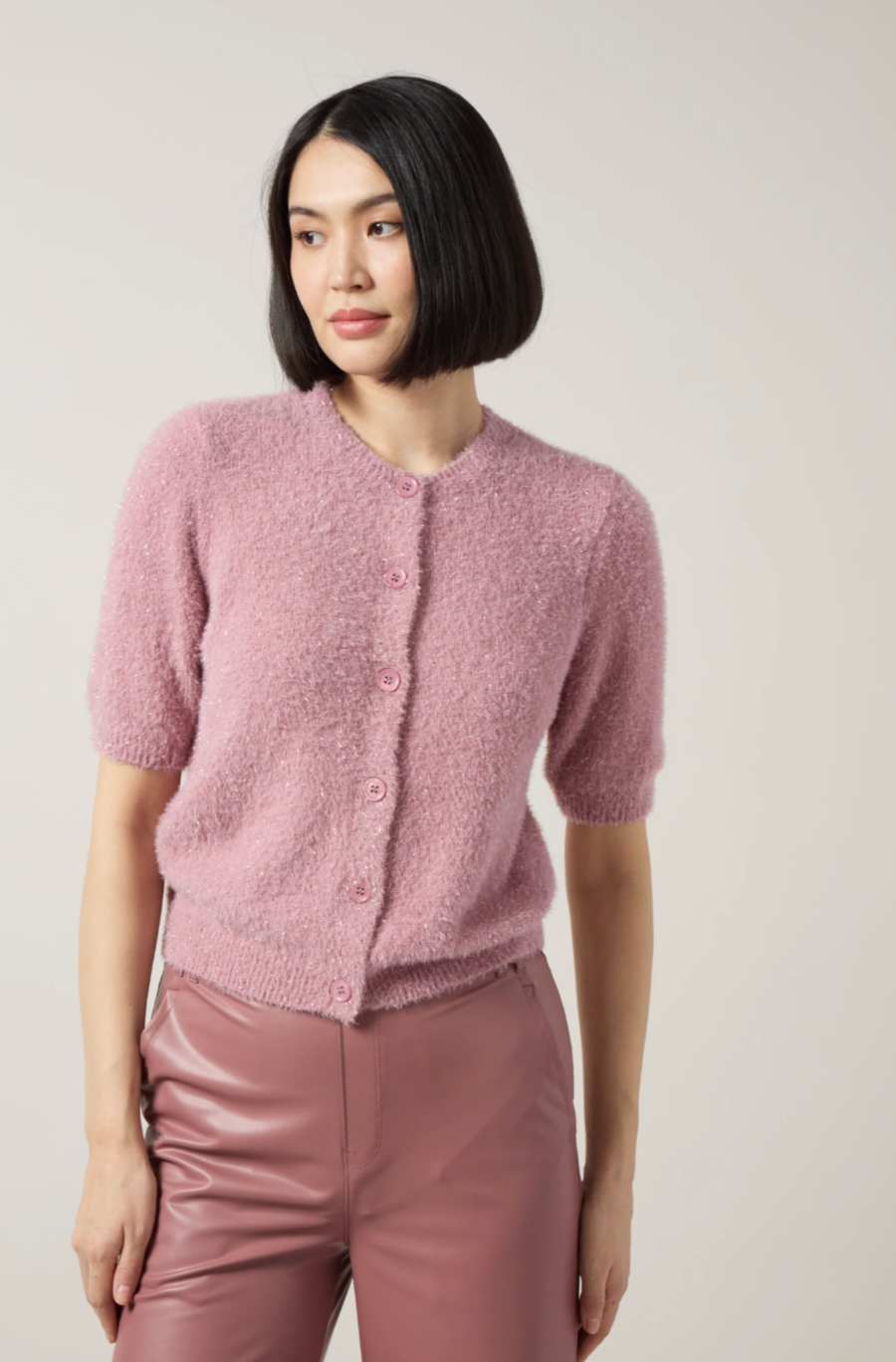 Opalite Short Sleeve Lurex Feather Cardigan