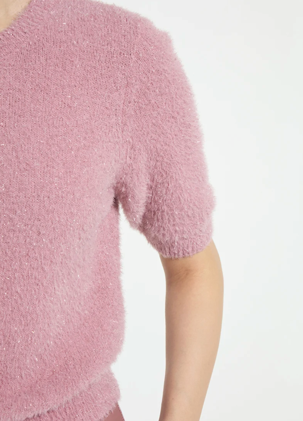 Opalite Short Sleeve Lurex Feather Cardigan