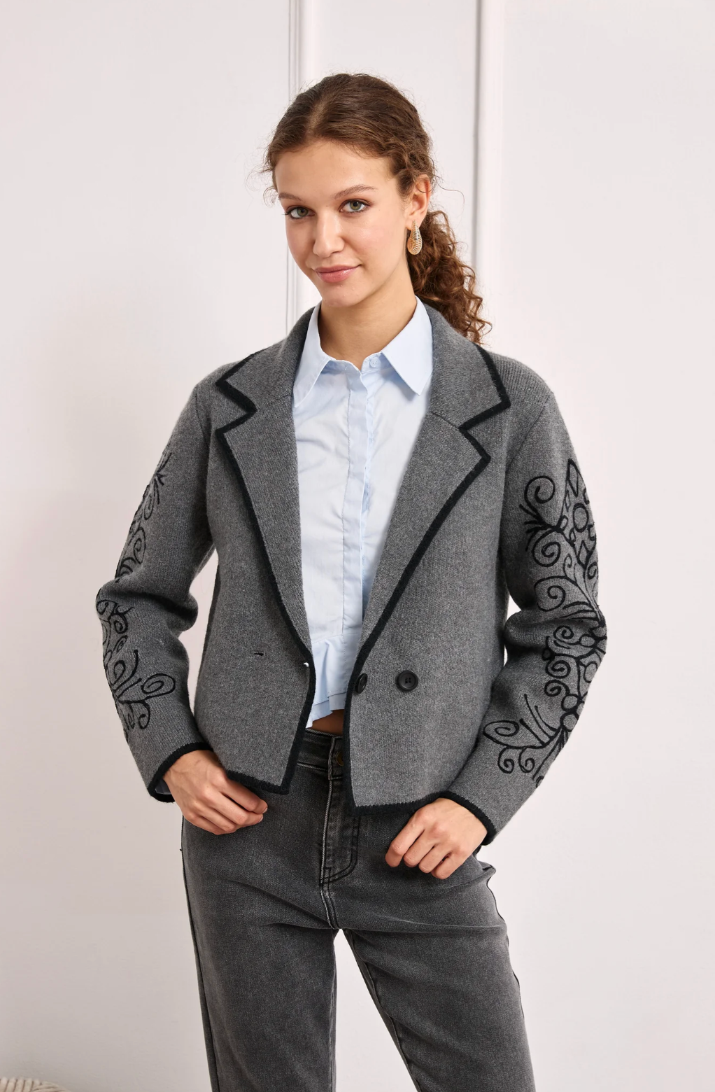 Fir Embroidered Shirt Jacket