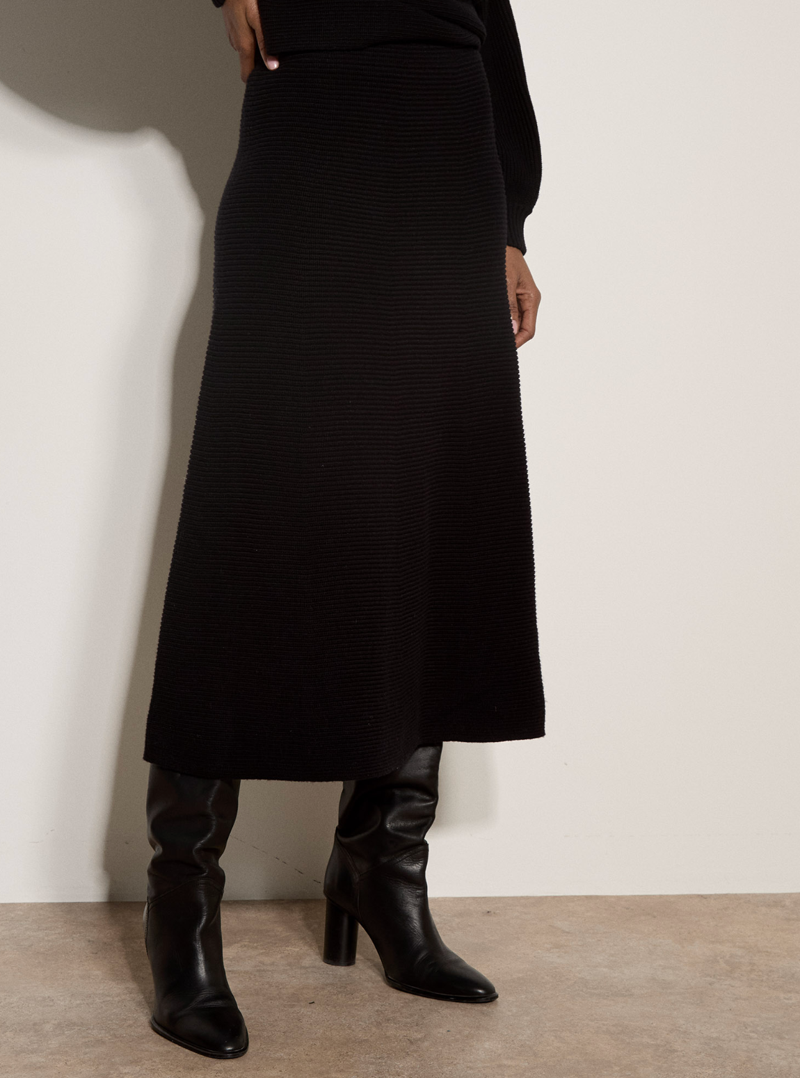 Ribbed Fluted Midi Skirt
