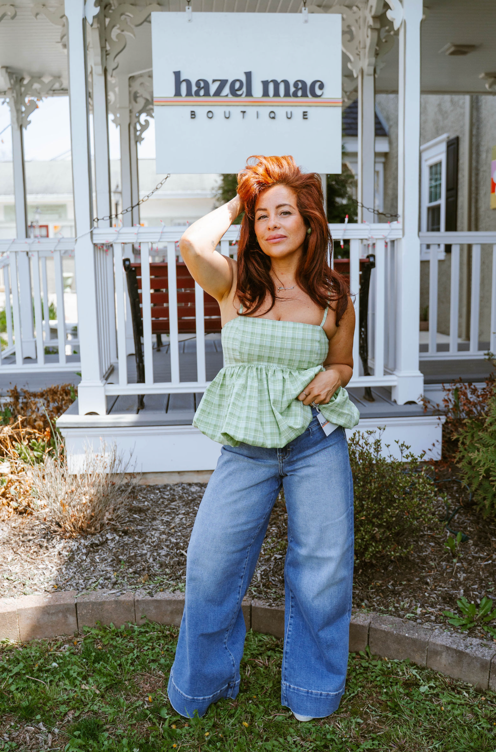 Green Gingham Peplum Top