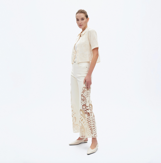 High Rise Wide Leg Twill Pants