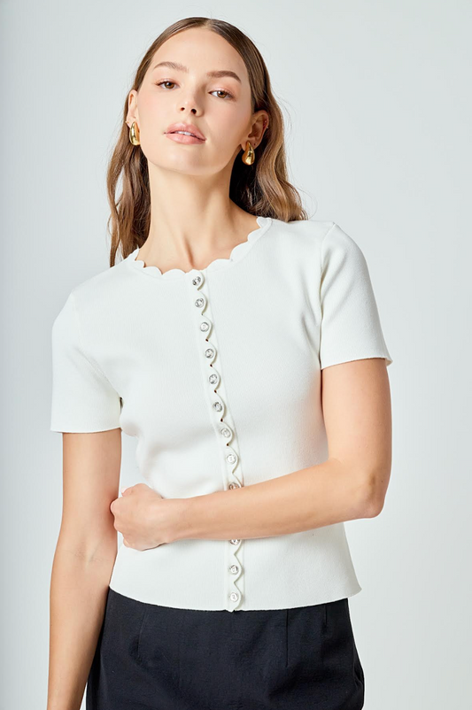 Scalloped Button Knit Top