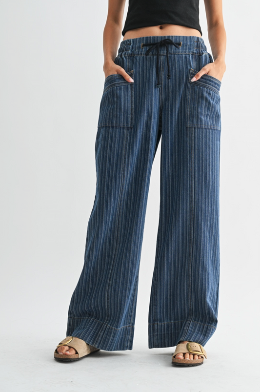 Denim Striped Relaxed-Fit Pants