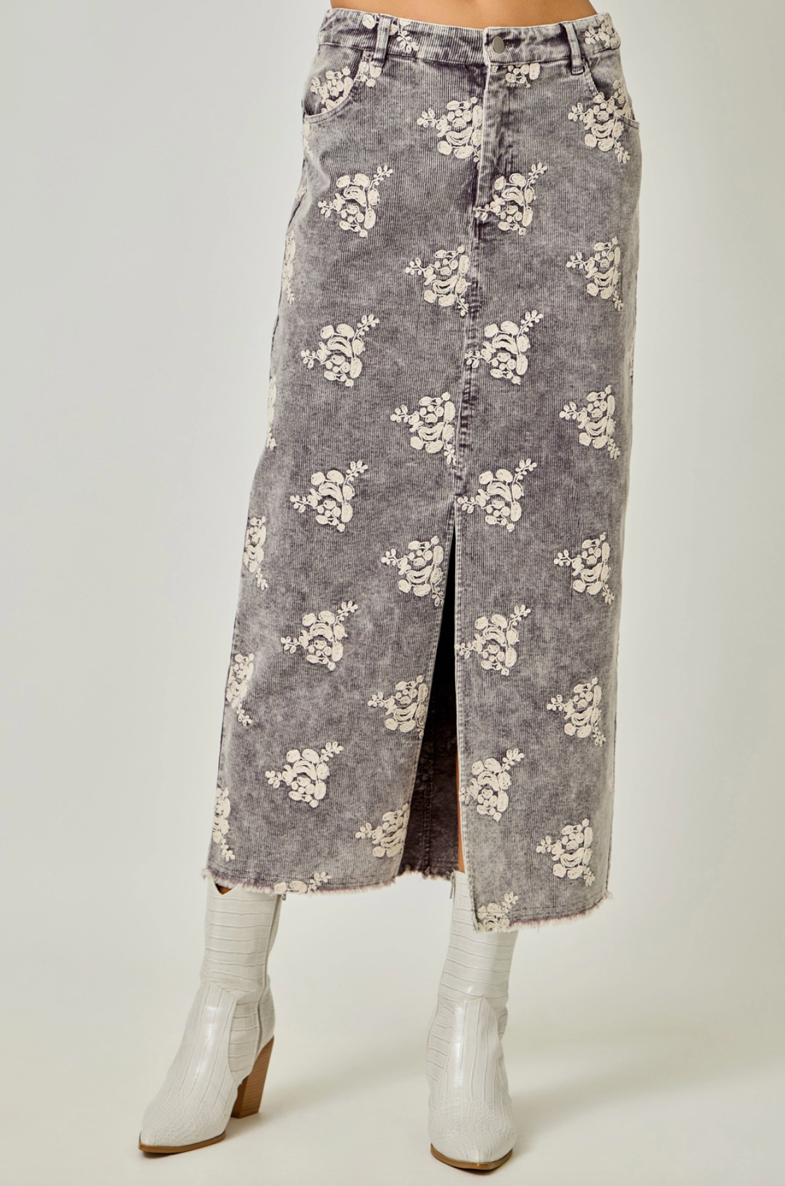 Embroidered Corduroy Skirt