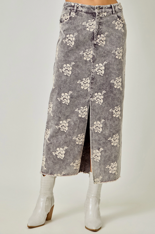 Embroidered Corduroy Skirt