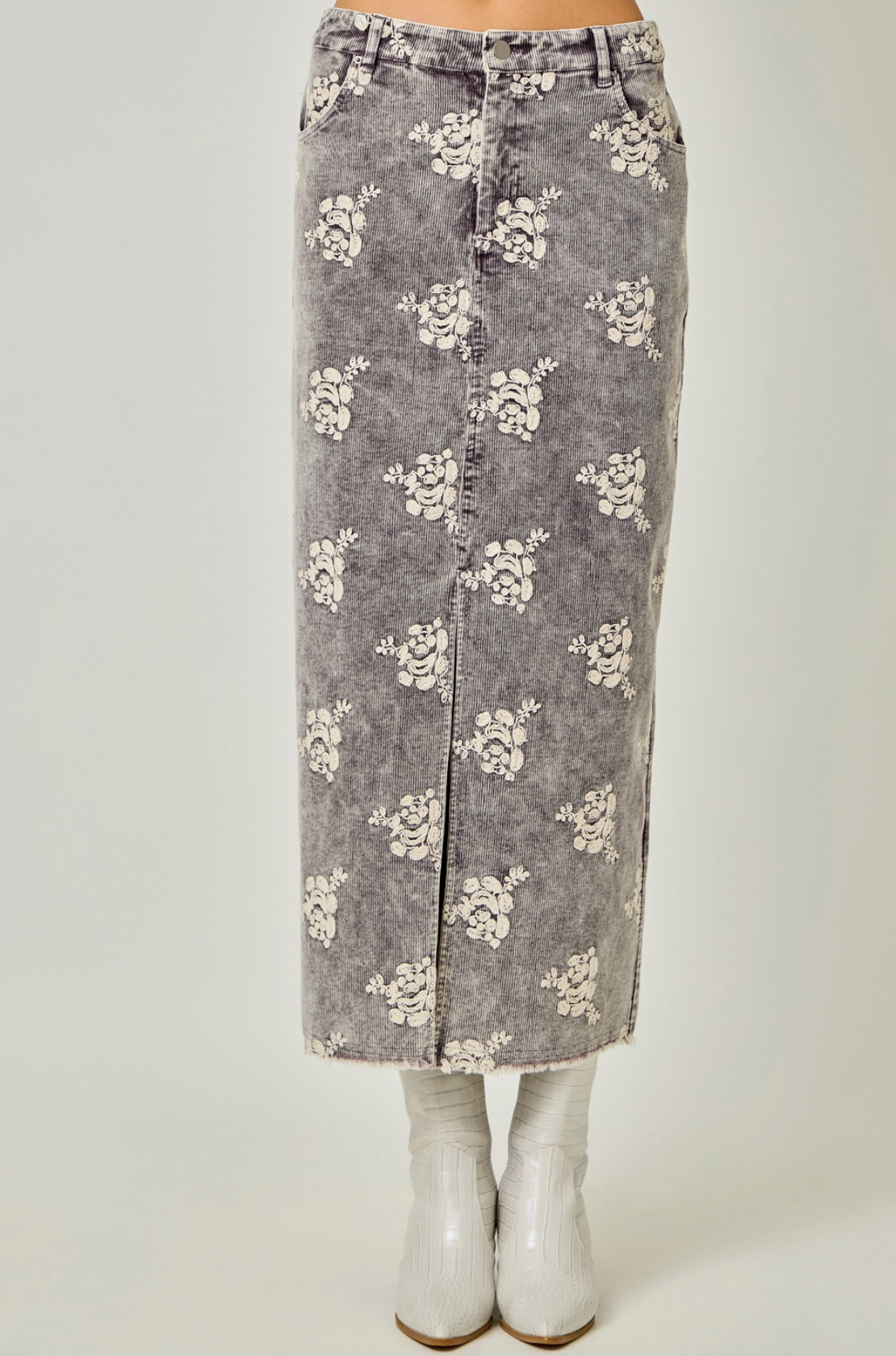 Embroidered Corduroy Skirt
