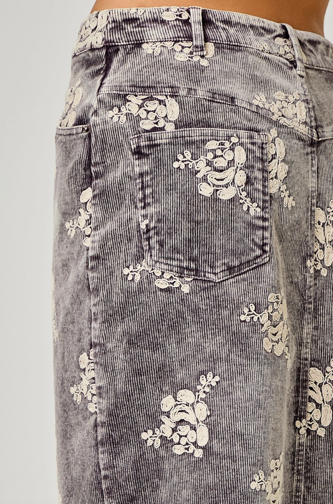 Embroidered Corduroy Skirt