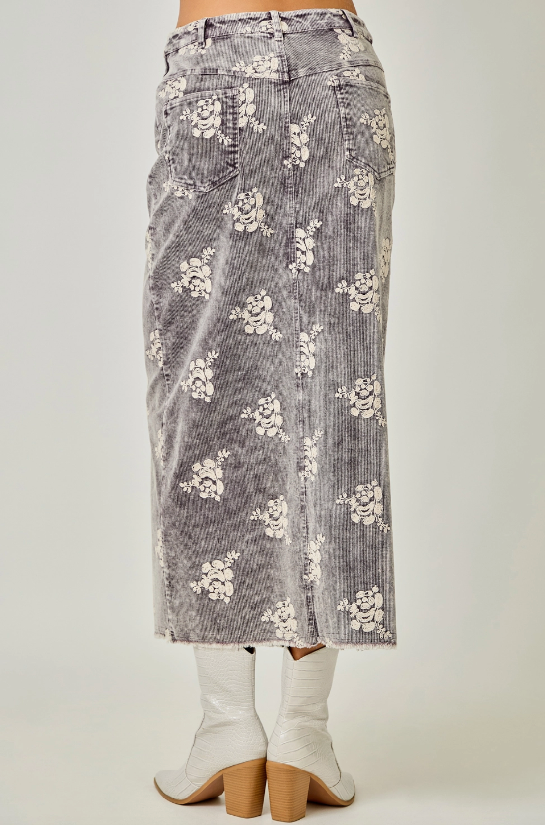 Embroidered Corduroy Skirt
