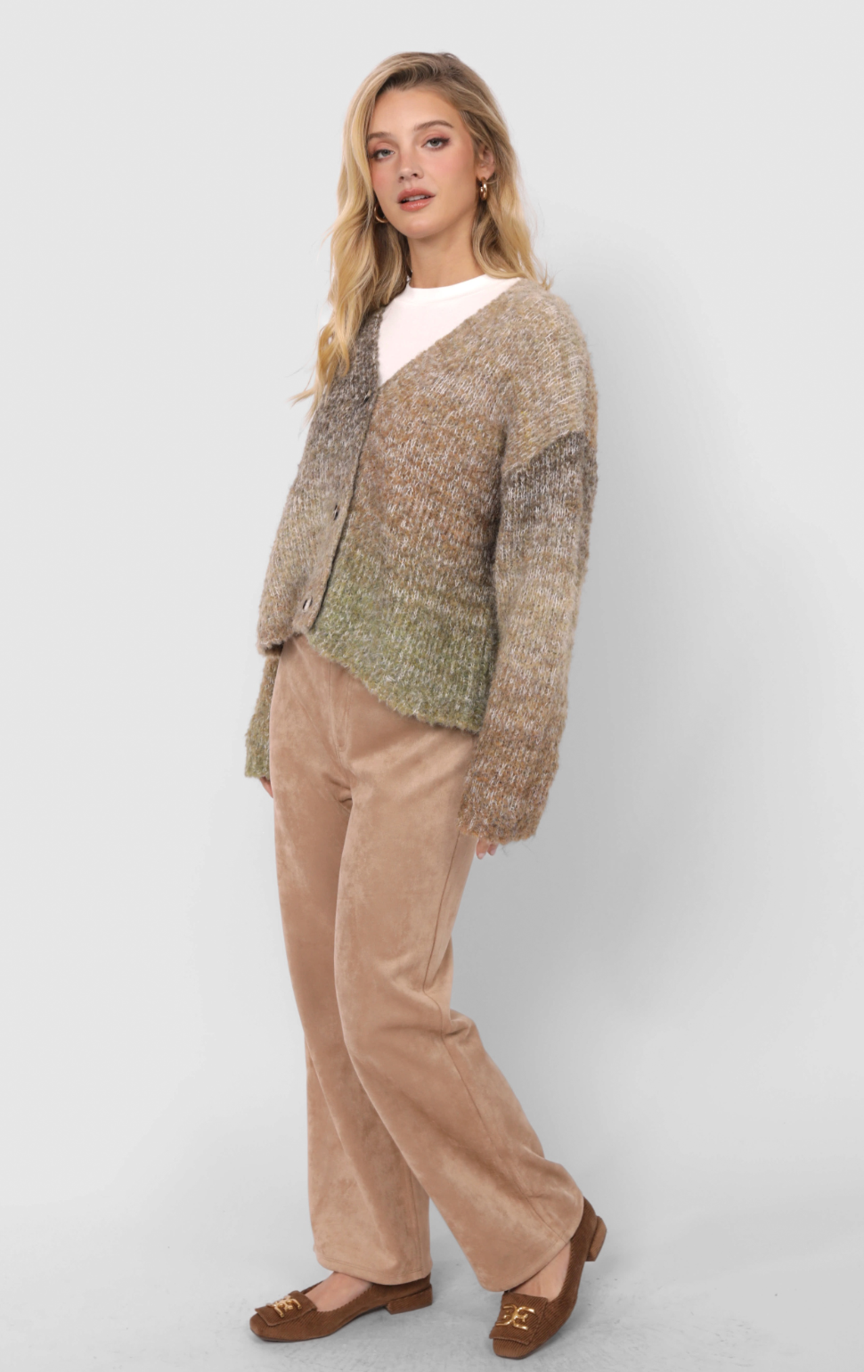Smiley Ombre Fuzzy Knit Cardigan